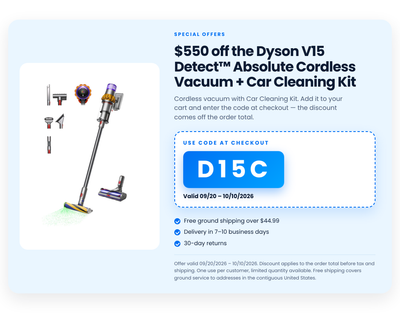 Dyson V15 Detect™ Absolute Cordless Vacuum + Car Cleaning Kit (Code: D15C)